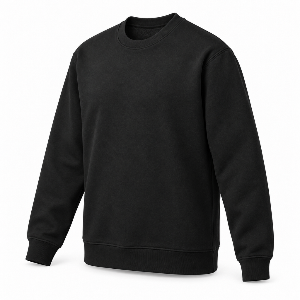 Siyah 3 iplik polarlı sweatshirt hafif önden sol yan görünüm